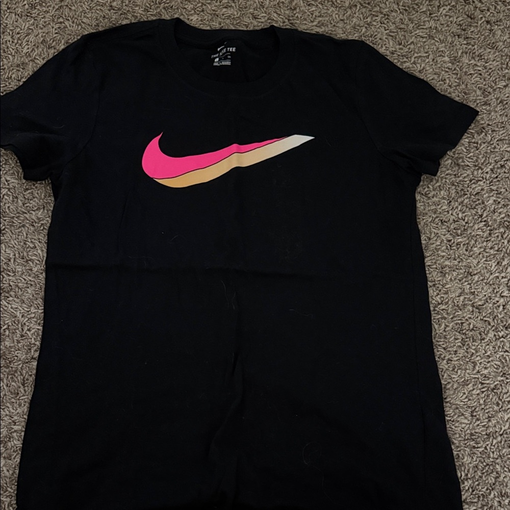 Nike Black Tee with Pink and Gold Swoosh